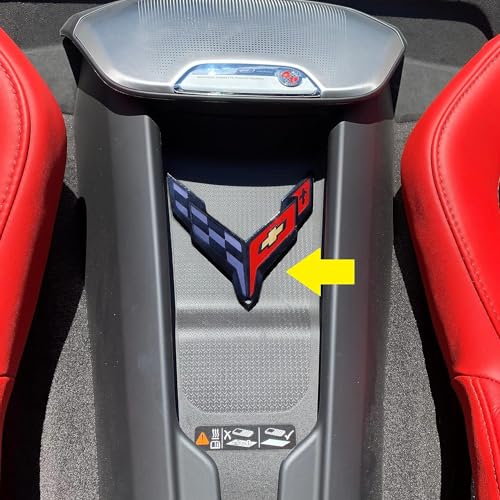 SR1 Performance C8 Corvette Waterfall Wireless Phone Charging Bay Crossed Flag Emblem Decal - 4.5" x 4.5" Logo USA Made for 2020-2026 Corvettes (Black) - Image 3
