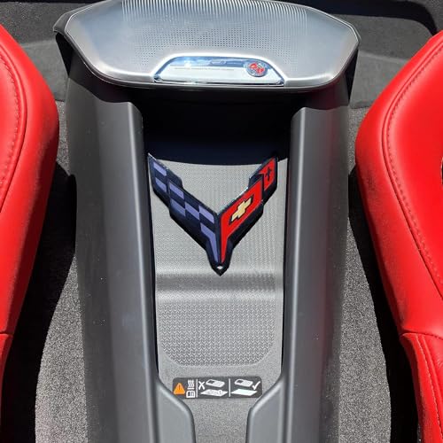 SR1 Performance C8 Corvette Waterfall Wireless Phone Charging Bay Crossed Flag Emblem Decal - 4.5" x 4.5" Logo USA Made for 2020-2026 Corvettes (Black) - Image 1
