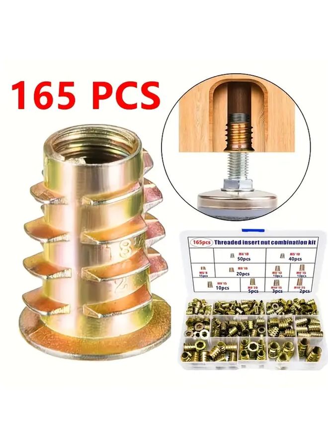 165pcs Heavy Duty Wood Thread Insert Kit With Zinc Coated Bolts Nuts For Furniture Assembly - Image 2