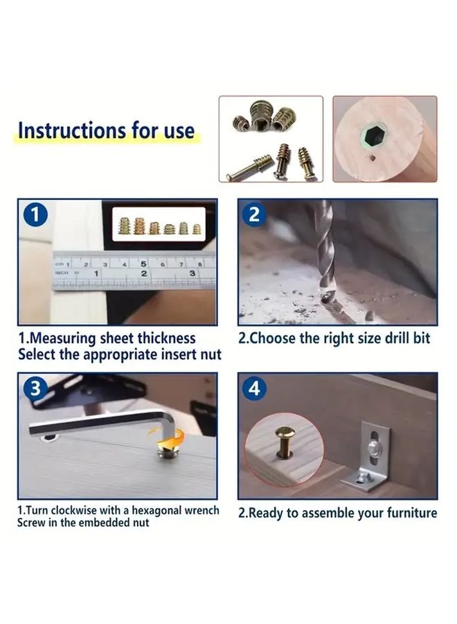 165pcs Heavy Duty Wood Thread Insert Kit With Zinc Coated Bolts Nuts For Furniture Assembly - Image 5