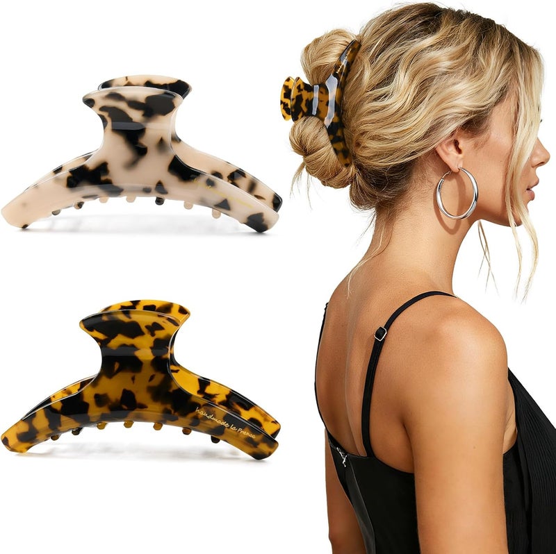 Aileam 2 Pack Hair Claw Clips Women Large Tortoise Hair Clip French Design Barrettes Celluloid Leopard Print Accessories Jaw Clips for Thick Hair - Image 2