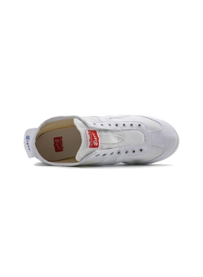 Onitsuka Tiger MEXICO 66 Slip-On Canvas Casual Sneakers Colorblock White/Checkered Blue - Lace-Free Flat Round Toe Lifestyle Shoes for Men and Women, Ages 10+ - Image 3
