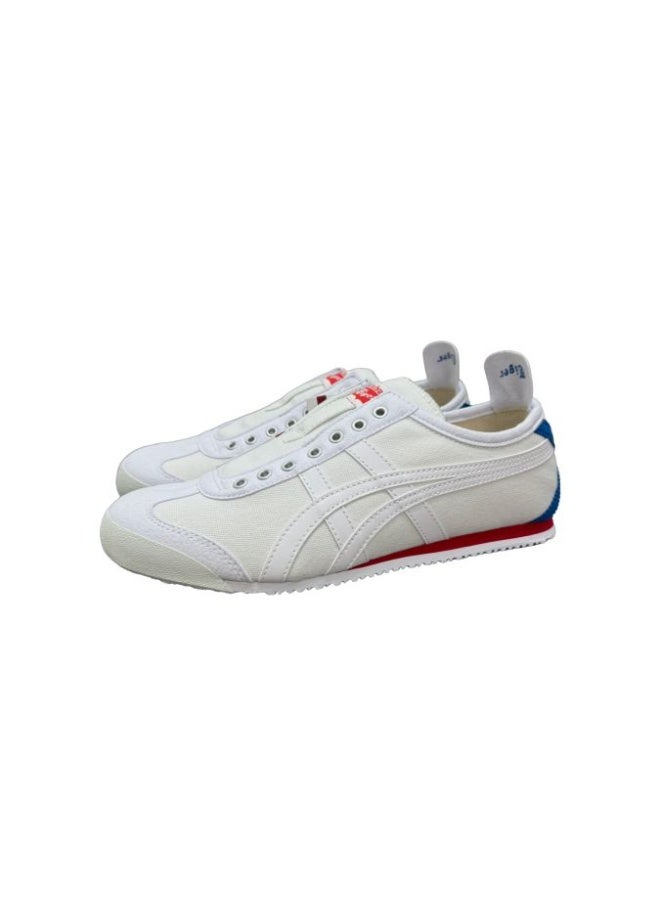 Onitsuka Tiger MEXICO 66 Slip-On Canvas Casual Sneakers Colorblock White/Checkered Blue - Lace-Free Flat Round Toe Lifestyle Shoes for Men and Women, Ages 10+ - Image 2