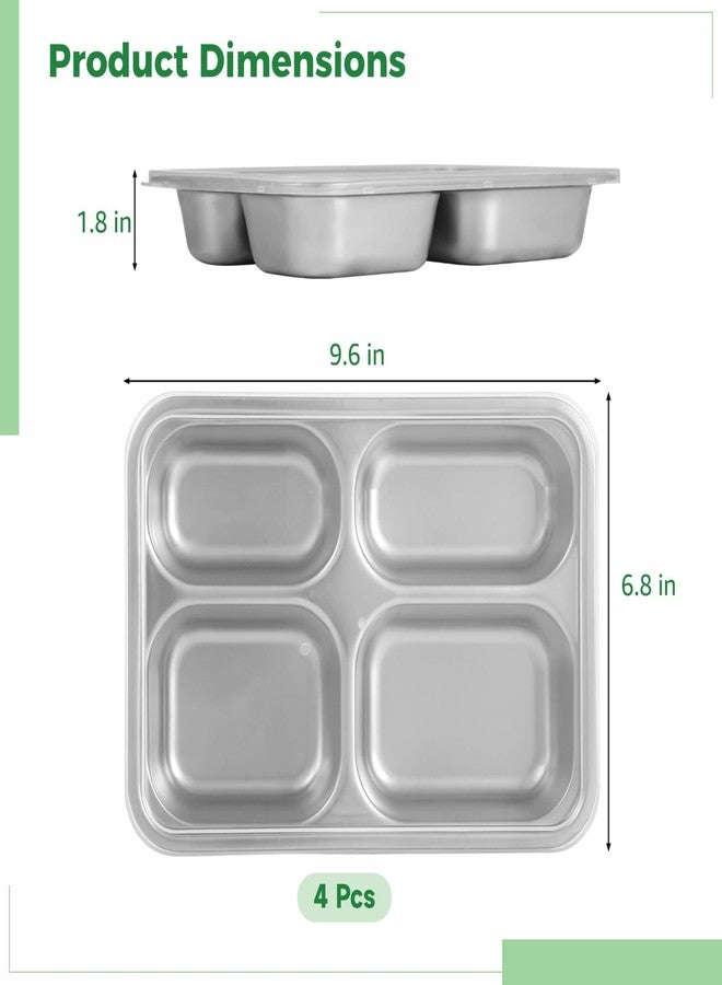 Homaisson Stainless Steel Snack Containers With Lids - 4 Pack - 4 Compartments Bento Snack Boxes, Divided Lunch Trays With Lids Reusable Bento Boxes Divided Food Storage Containers - Image 5