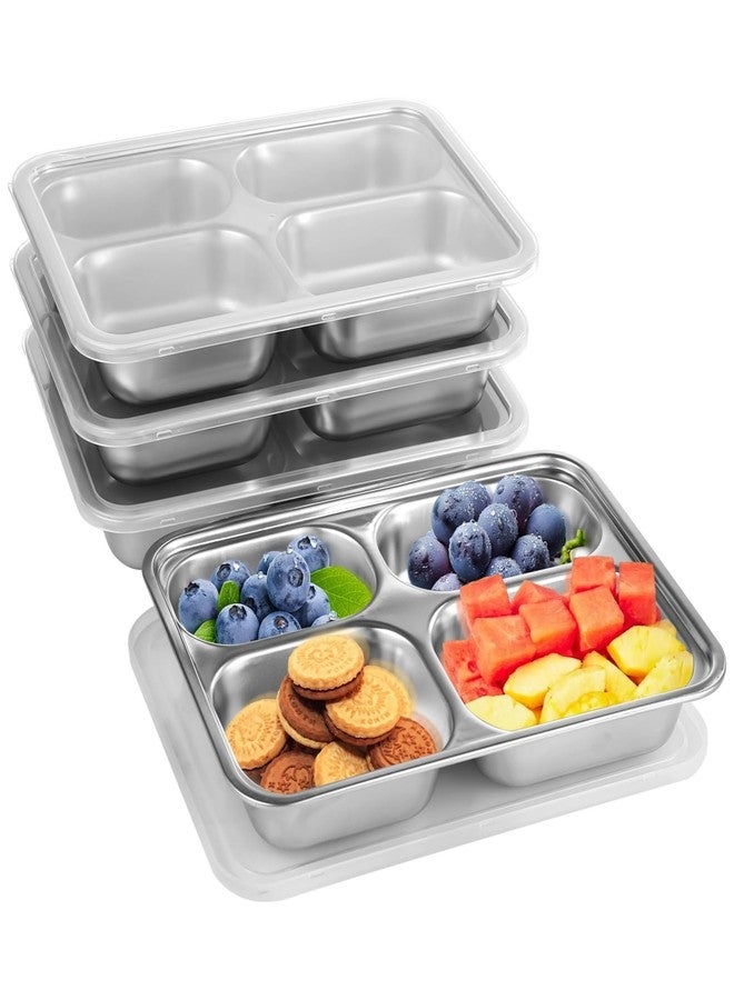 Homaisson Stainless Steel Snack Containers With Lids - 4 Pack - 4 Compartments Bento Snack Boxes, Divided Lunch Trays With Lids Reusable Bento Boxes Divided Food Storage Containers - Image 1