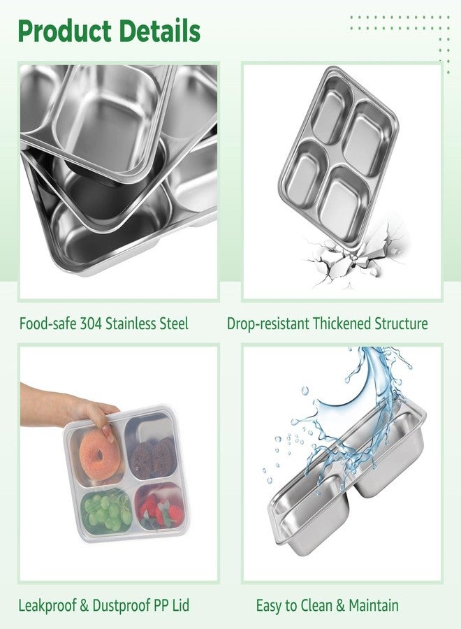 Homaisson Stainless Steel Snack Containers With Lids - 4 Pack - 4 Compartments Bento Snack Boxes, Divided Lunch Trays With Lids Reusable Bento Boxes Divided Food Storage Containers - Image 3