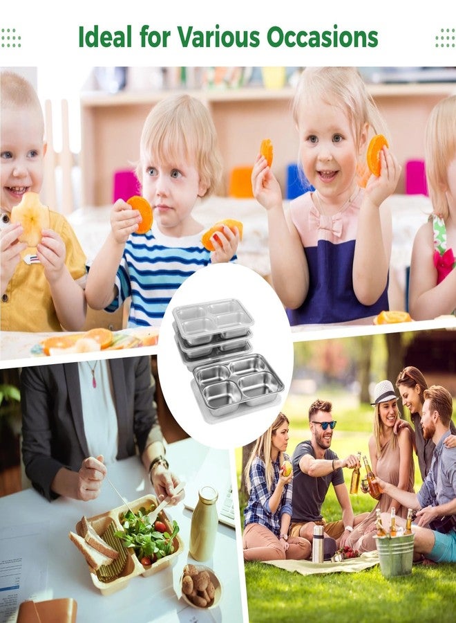 Homaisson Stainless Steel Snack Containers With Lids - 4 Pack - 4 Compartments Bento Snack Boxes, Divided Lunch Trays With Lids Reusable Bento Boxes Divided Food Storage Containers - Image 4