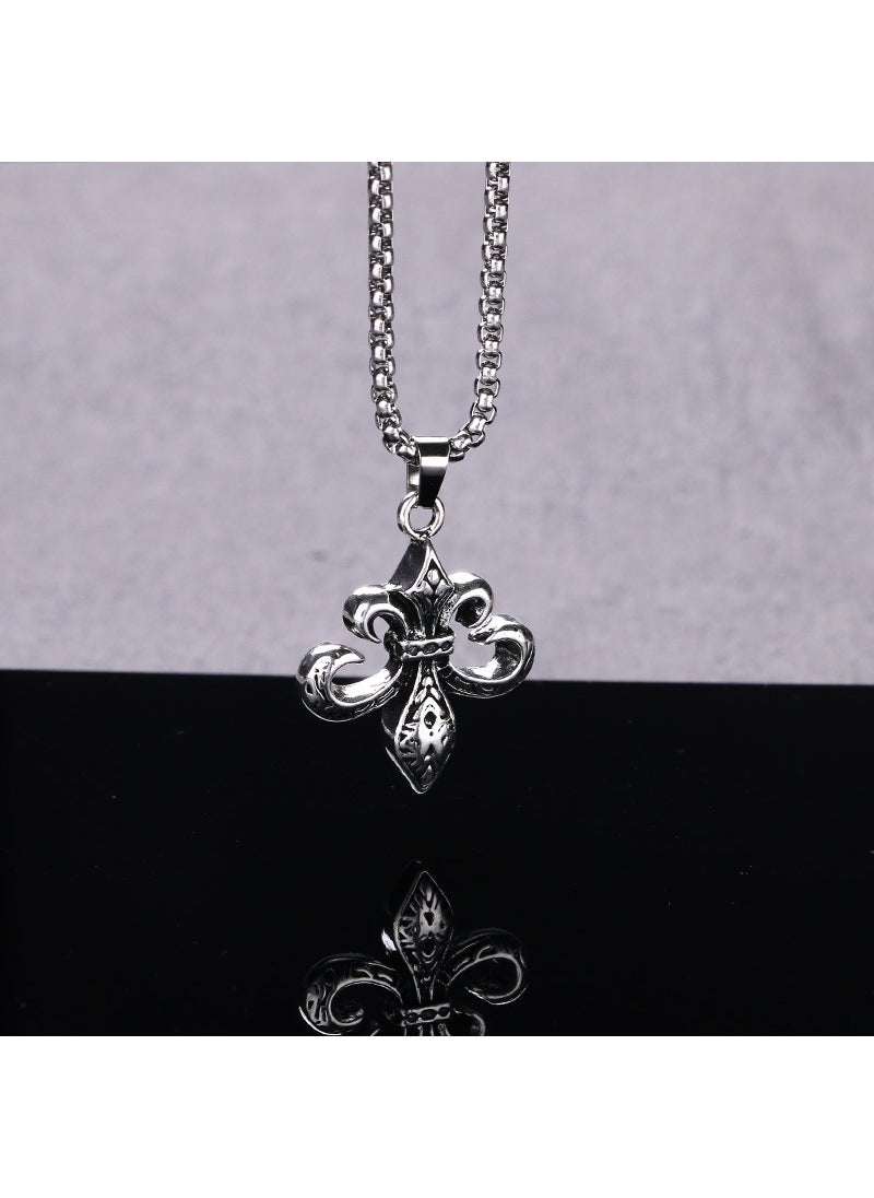 Generic - Retro Cross Pendant Necklace Unisex Cross Scout flower/square pearl chain 70cm - Image 1