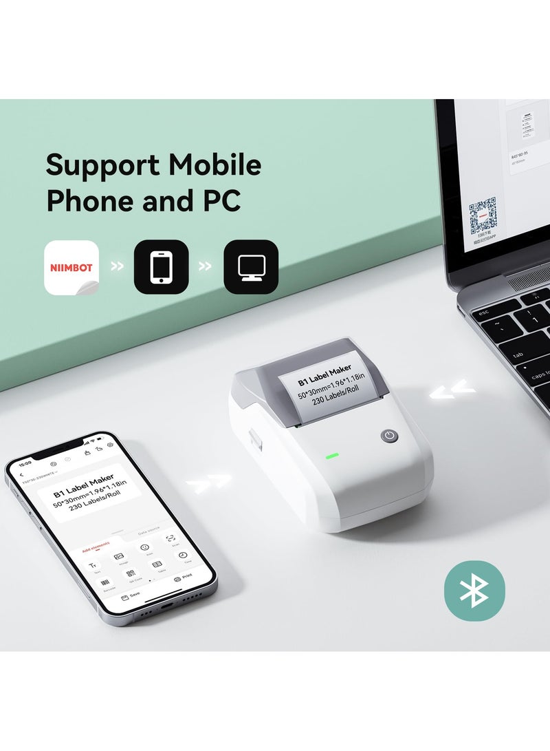 Portable Wireless Bluetooth Label Printer with White Label Sticker Roll and USB Cable for Barcode Printing in Supermarkets, Retail Stores, and Homes - Image 2
