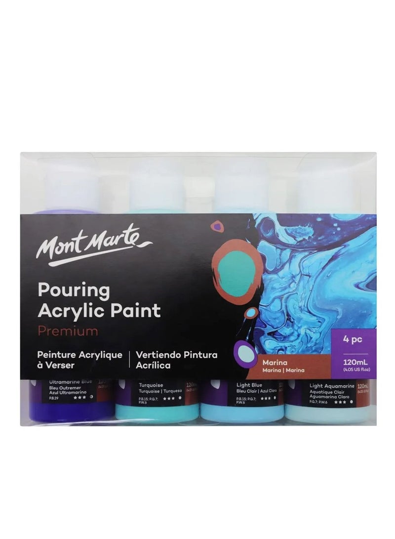 Mont Marte 4-Piece Pouring Acrylic Paint 120ml Content Per Bottle Marina Set - Image 1