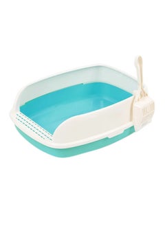 LW Large Open Cat Litter Box Prevents Spread Spray Blue/White 52 x 40 x 20cm 
