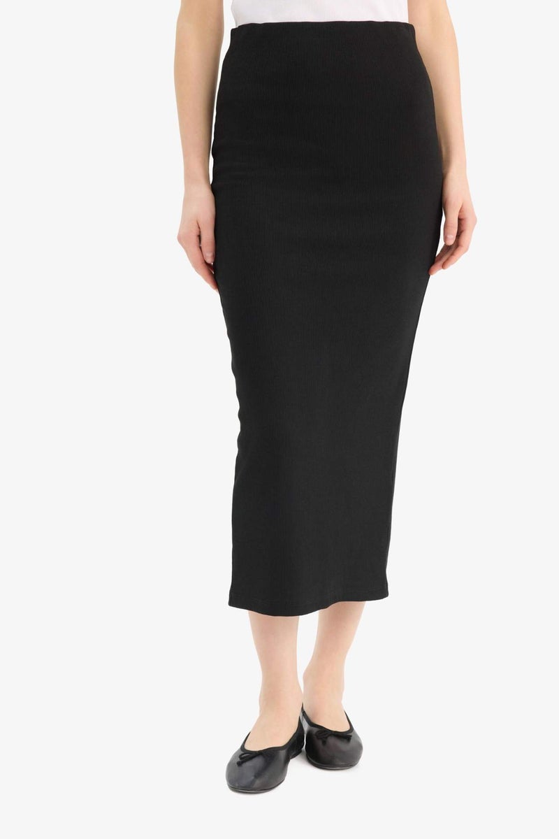 DeFacto High Waist Ribbed Camisole Basic Maxi Black Pencil Skirt - Image 3
