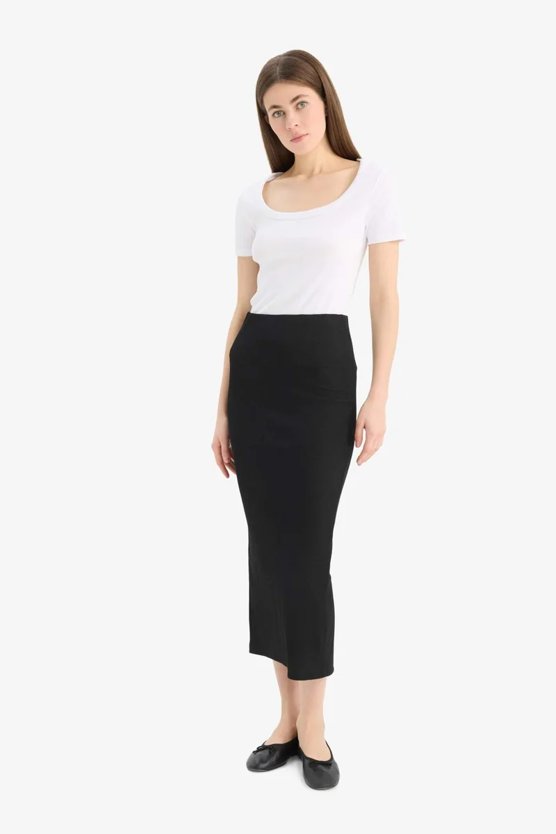 ديفاكتو High Waist Ribbed Camisole Basic Maxi Black Pencil Skirt