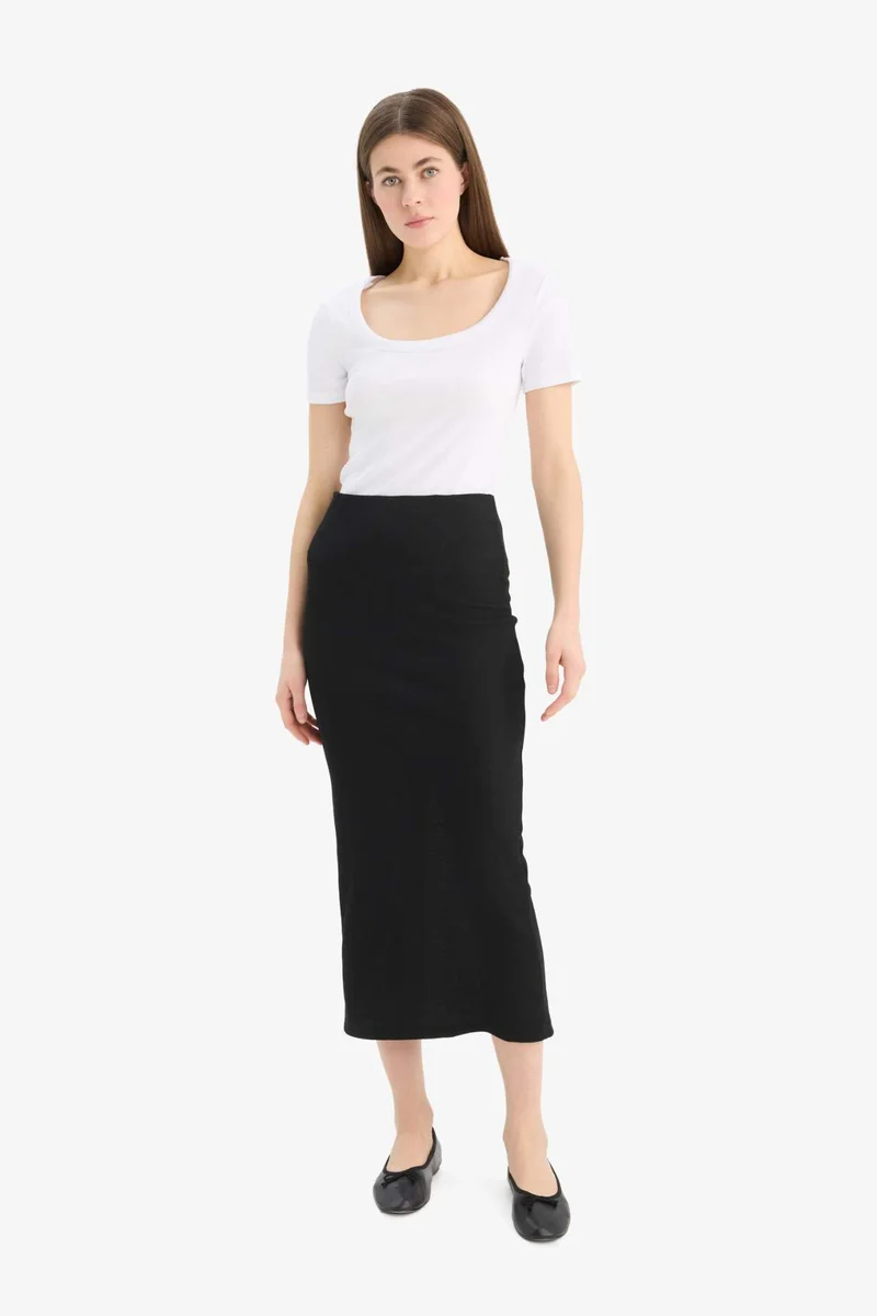 ديفاكتو High Waist Ribbed Camisole Basic Maxi Black Pencil Skirt