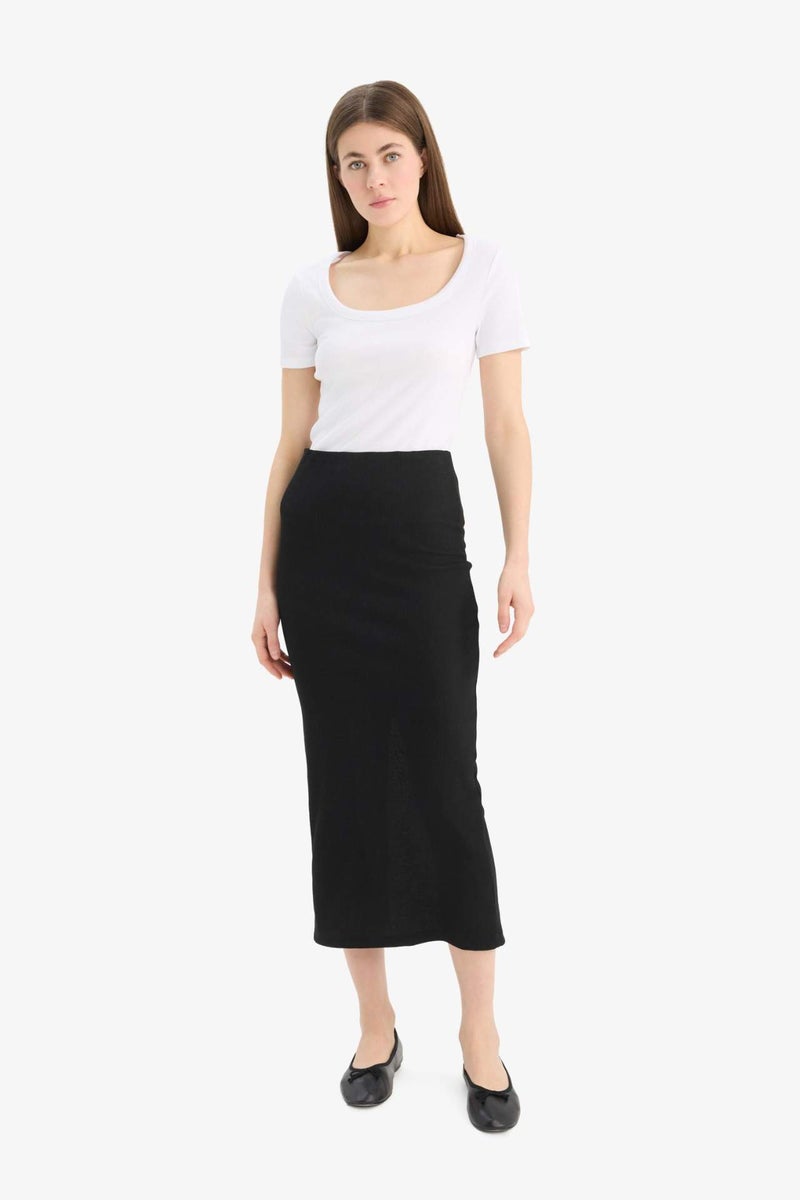 DeFacto High Waist Ribbed Camisole Basic Maxi Black Pencil Skirt - Image 2
