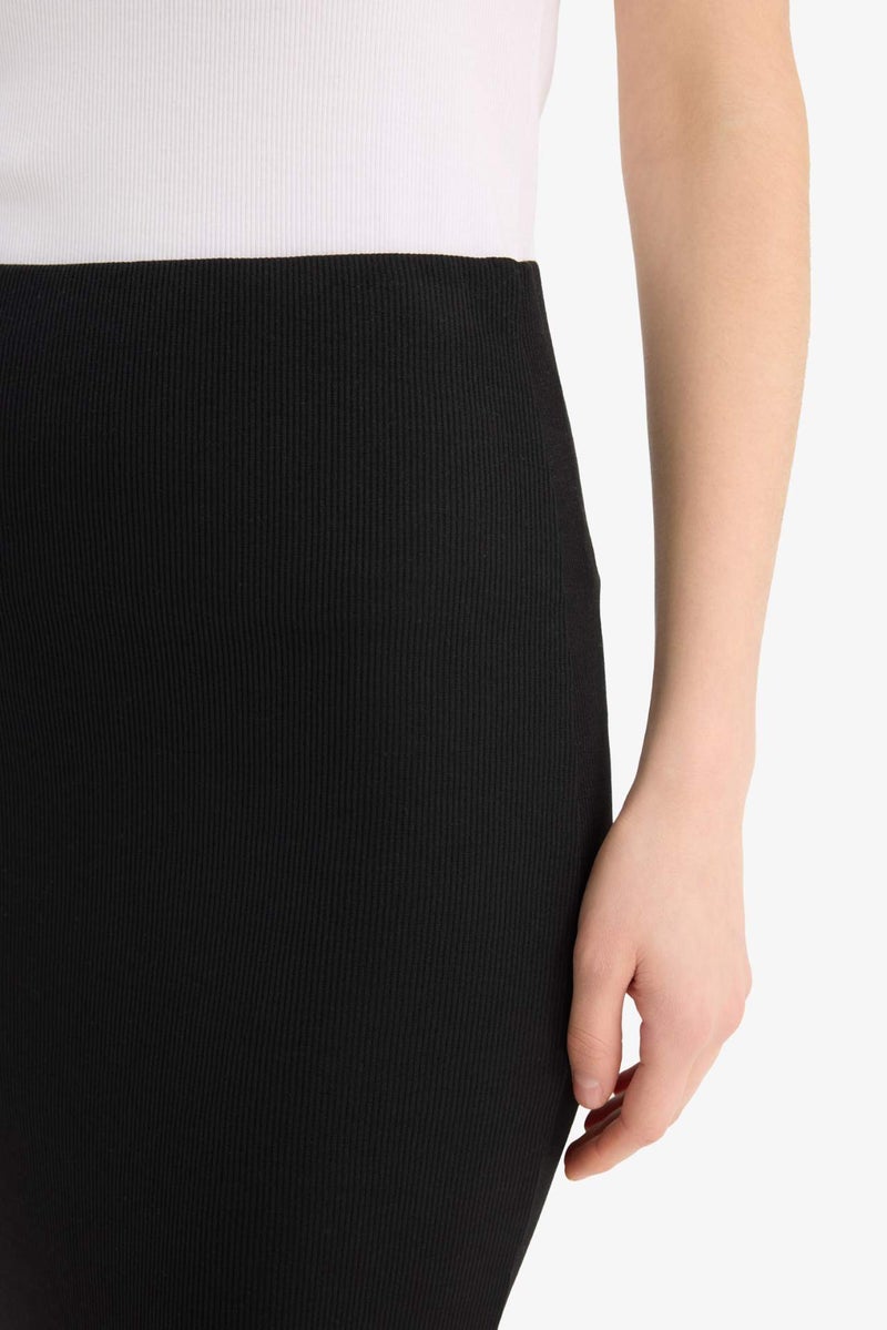 DeFacto High Waist Ribbed Camisole Basic Maxi Black Pencil Skirt - Image 4