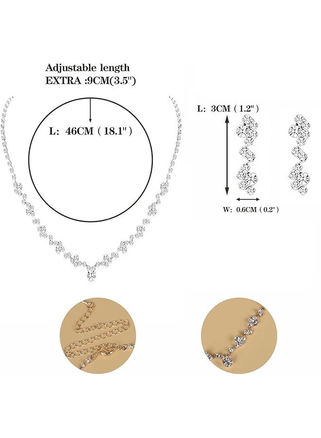 مجموعة مجوهرات مرصعة بالأحجار اللامعة، قلادة بحجر لامع أنيقة، أذن مرصعة، سوار، إكسسوارات رسمية للنساء - Image 5