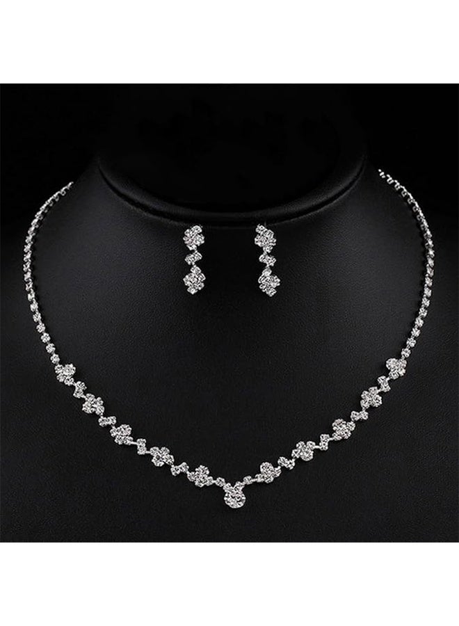 مجموعة مجوهرات مرصعة بالأحجار اللامعة، قلادة بحجر لامع أنيقة، أذن مرصعة، سوار، إكسسوارات رسمية للنساء - Image 1