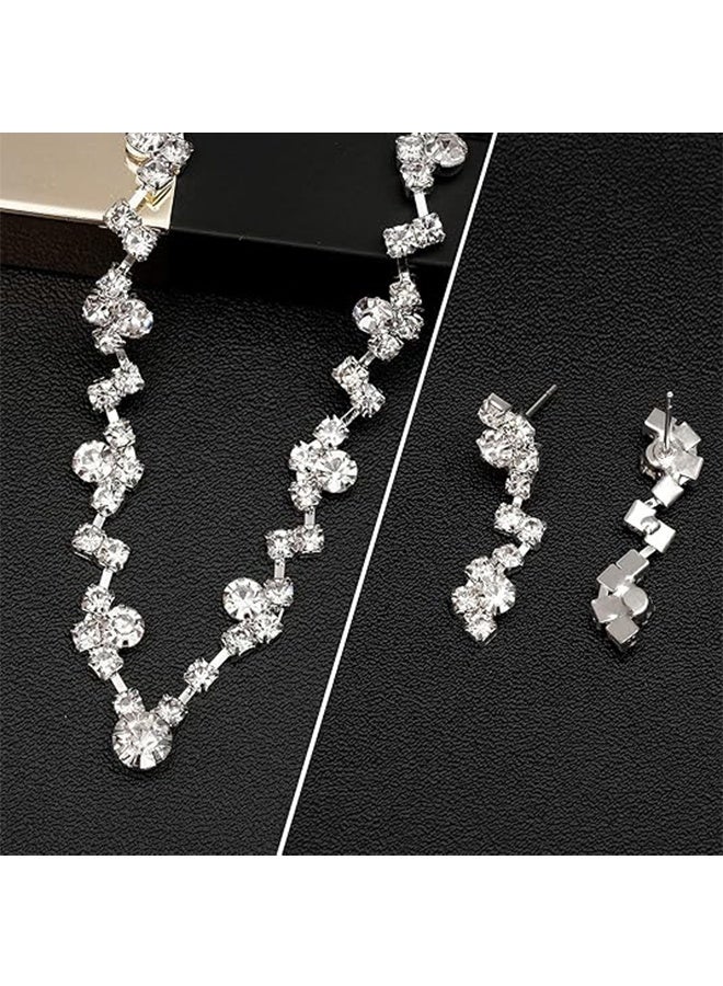 مجموعة مجوهرات مرصعة بالأحجار اللامعة، قلادة بحجر لامع أنيقة، أذن مرصعة، سوار، إكسسوارات رسمية للنساء - Image 4