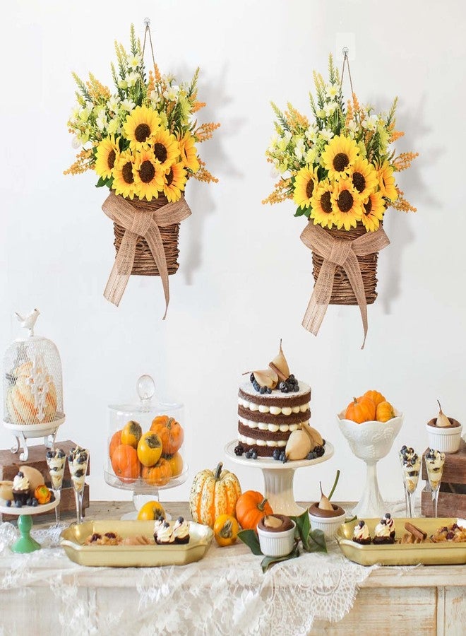Dolicer Door Hanger Basket Wreath, 15.7 Inch Hanging Sunflower Wreath Front Door Wreath, Beautiful Spring Summer Wreaths for Front Door Welcome Sign Home Porch Courtyard Farmhouse Decor (Yellow) - Image 5