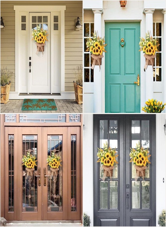 Dolicer Door Hanger Basket Wreath, 15.7 Inch Hanging Sunflower Wreath Front Door Wreath, Beautiful Spring Summer Wreaths for Front Door Welcome Sign Home Porch Courtyard Farmhouse Decor (Yellow) - Image 3