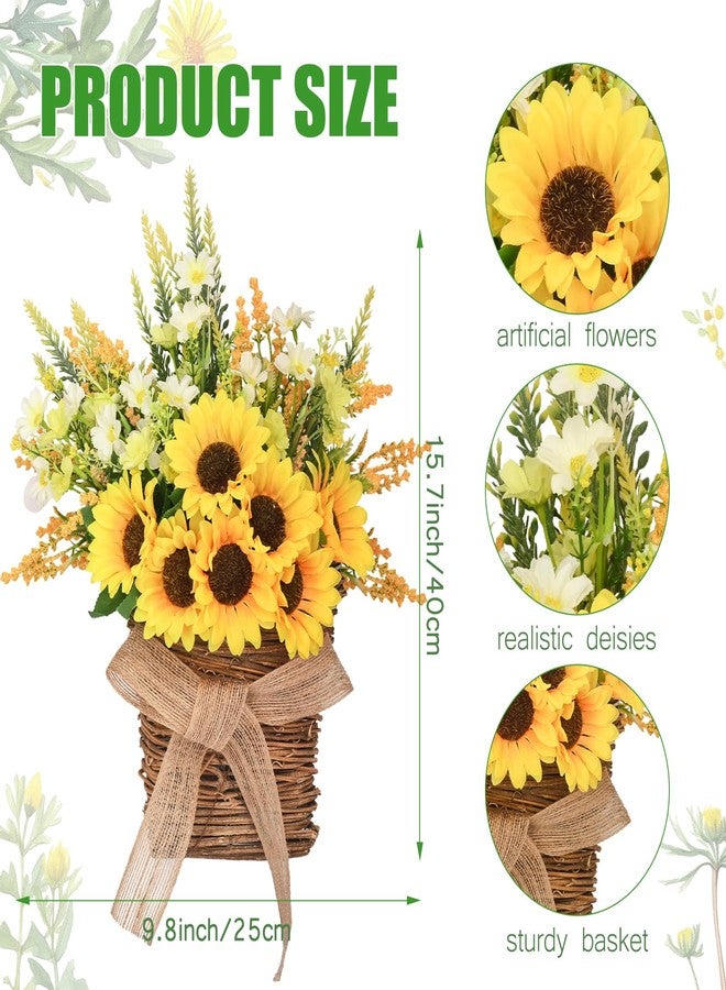 Dolicer Door Hanger Basket Wreath, 15.7 Inch Hanging Sunflower Wreath Front Door Wreath, Beautiful Spring Summer Wreaths for Front Door Welcome Sign Home Porch Courtyard Farmhouse Decor (Yellow) - Image 4