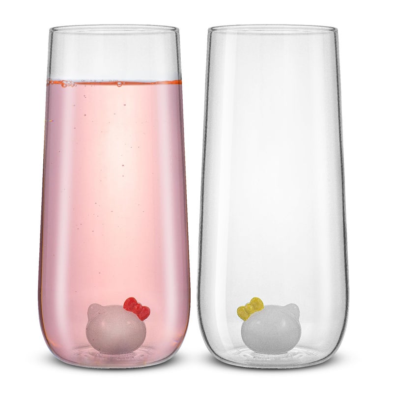 JoyJolt Tall Drinking Glasses with 3D Hello Kitty Mimmy Icons Set of 2 by JoyJolt - Image 2