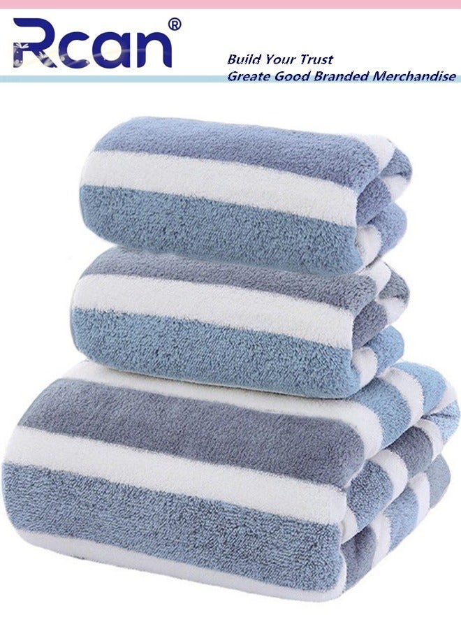 Rcan 3pcs Soft Absorbent Wide Stripe Bath Towel Non Shedding Thickened Towel Shower Towel Suitable for Bathroom 70x140cm Bath Towel and 35x75cm Face Towel - Image 1