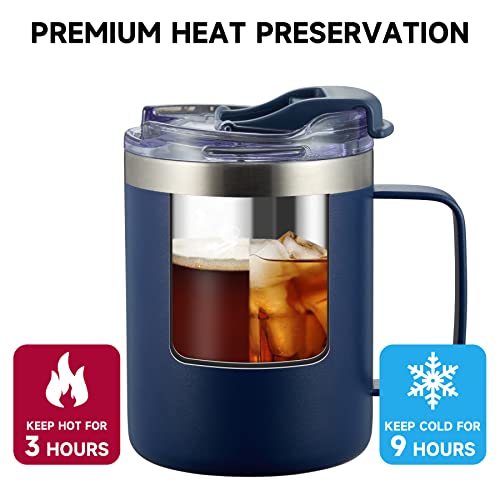 ALOUFEA 12oz Stainless Steel Insulated Coffee Mug with Handle, Double Wall Vacuum Tumbler Cup with Fliping Lid, Navy, 2 Pack - Image 3