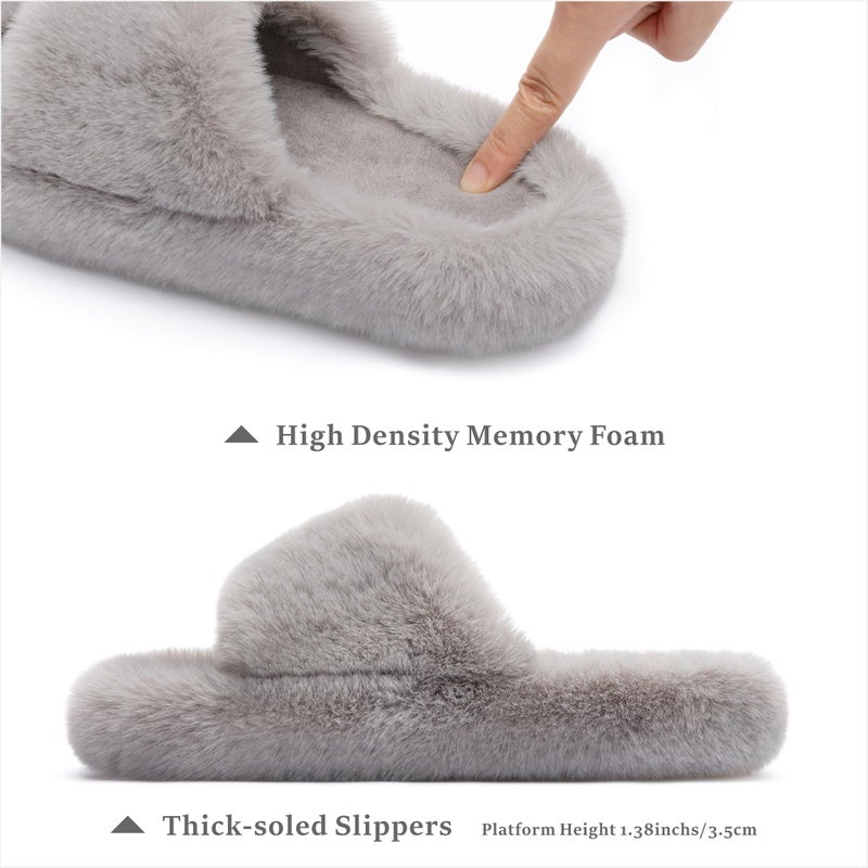 Chantomoo Women's Grey Fuzzy Plush Slippers Size 7-8 - Image 2