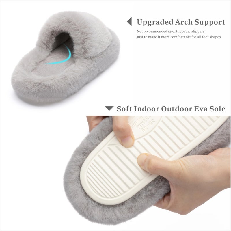 Chantomoo Women's Grey Fuzzy Plush Slippers Size 7-8 - Image 4