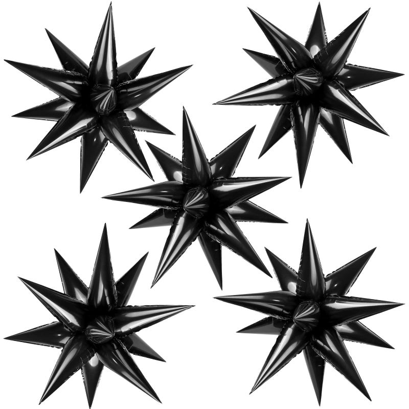 TOTAFAM 60 Pcs Star Balloons Explosion 12 Point Foil Cone Balloons Magic Balloon Large for Wedding Anniversary Backdrop Birthday Party Decorations Black - Image 2