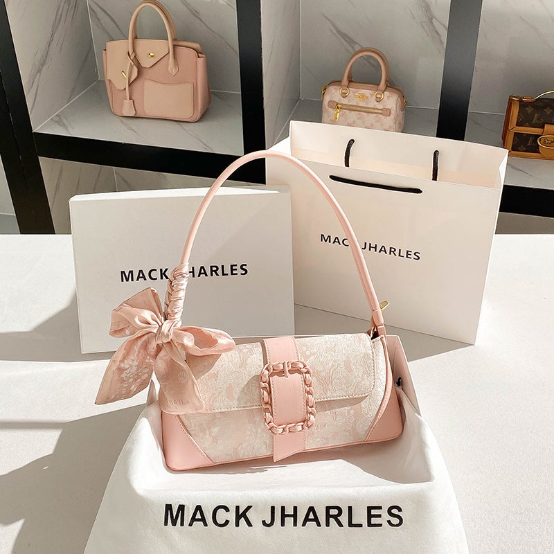 A Generation Of Pink High-End Embroidery Baguette Bag 2024 Niche Fashion Commuter Underarm Bag - Image 2