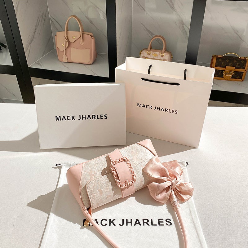 A Generation Of Pink High-End Embroidery Baguette Bag 2024 Niche Fashion Commuter Underarm Bag - Image 5