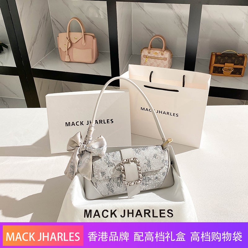 A Generation Of Pink High-End Embroidery Baguette Bag 2024 Niche Fashion Commuter Underarm Bag - Image 1