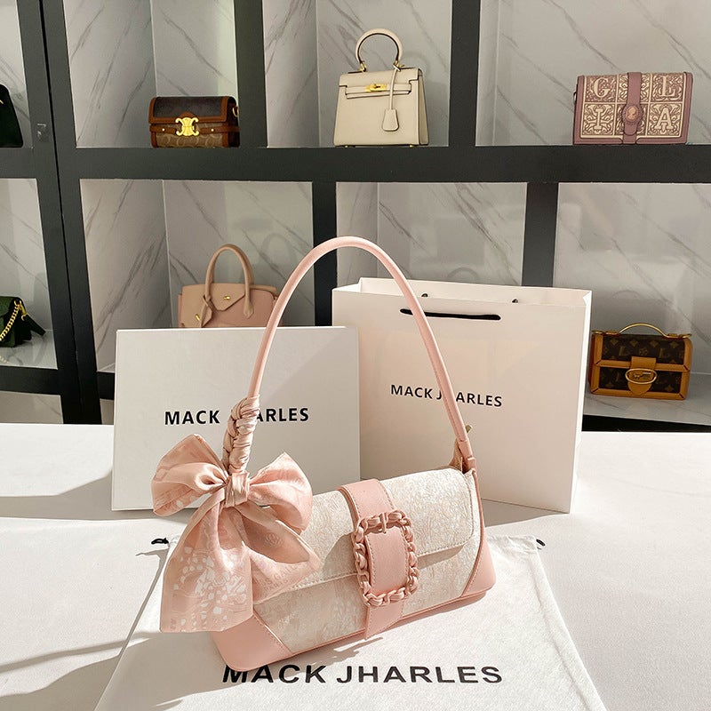A Generation Of Pink High-End Embroidery Baguette Bag 2024 Niche Fashion Commuter Underarm Bag - Image 3