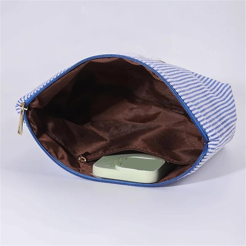 Makeup Bag 2 Pcs Set Women's Cosmetic Bags Large Capacity Ladies Stripe Toiletry Bag Makeup Case Travel Female Storage Handbag Clutch Purse for Storing Cosmetics(Black) - Image 3