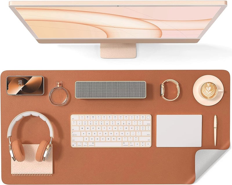HAGO Premium PU Leather Desk Mat for Office & Home | Reversible Dual-Side Desk Pad (Brown & Grey) | Waterproof Anti-Slip Table Mat – 35×60 CM - Image 1