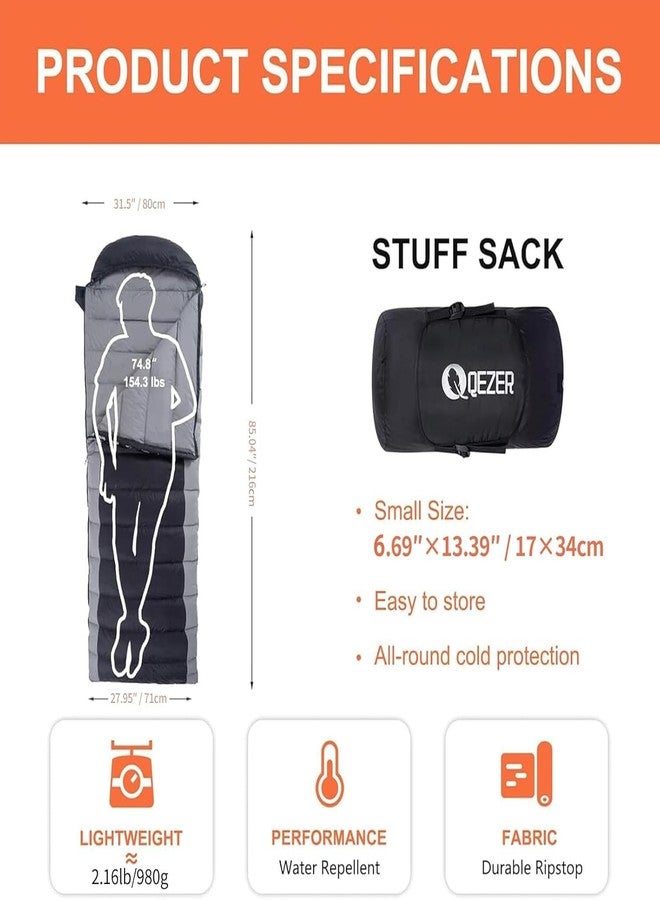 QEZER Down Sleeping Bag for Adults 600 Fill Power Cold Weather Sleeping Bag Ultralight Sleeping Bag with Compression Sack for Backpacking, Camping, Hiking - Image 2