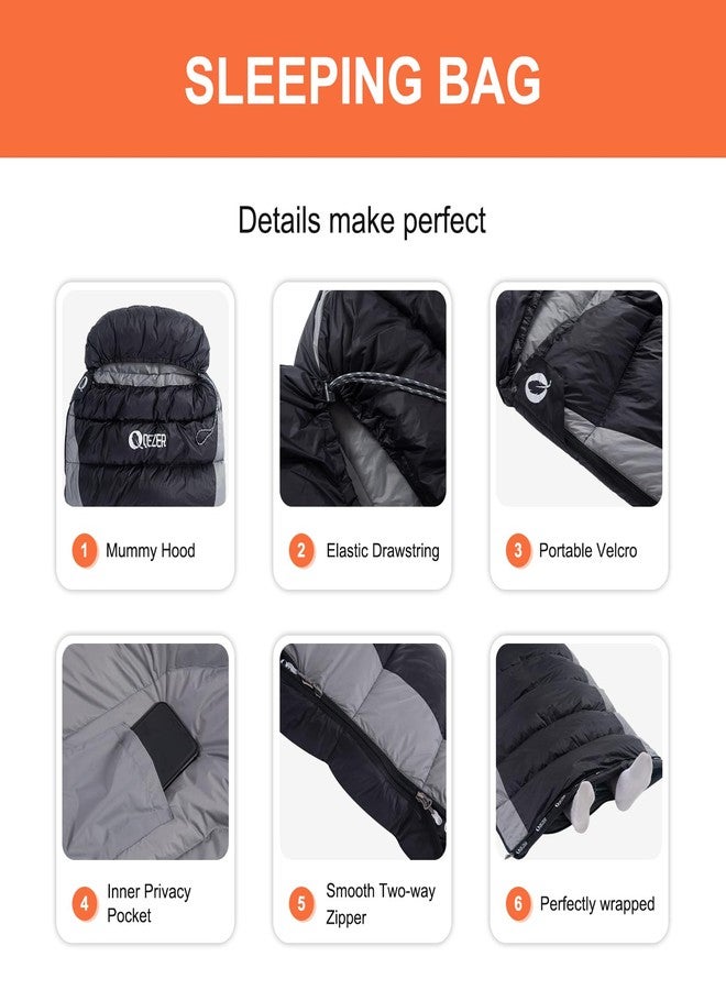 QEZER Down Sleeping Bag for Adults 600 Fill Power Cold Weather Sleeping Bag Ultralight Sleeping Bag with Compression Sack for Backpacking, Camping, Hiking - Image 4