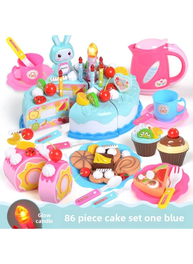 بيت لعب الأطفال، قطع كعكة ، الموسيقى 1-3 سنوات، 4 أولاد وبنات، التعليم المبكر، ألعاب المطبخ، مجموعة 86 قطعة - اللون: لون دافئ، مجموعة 86 قطعة - أزرق - Image 4