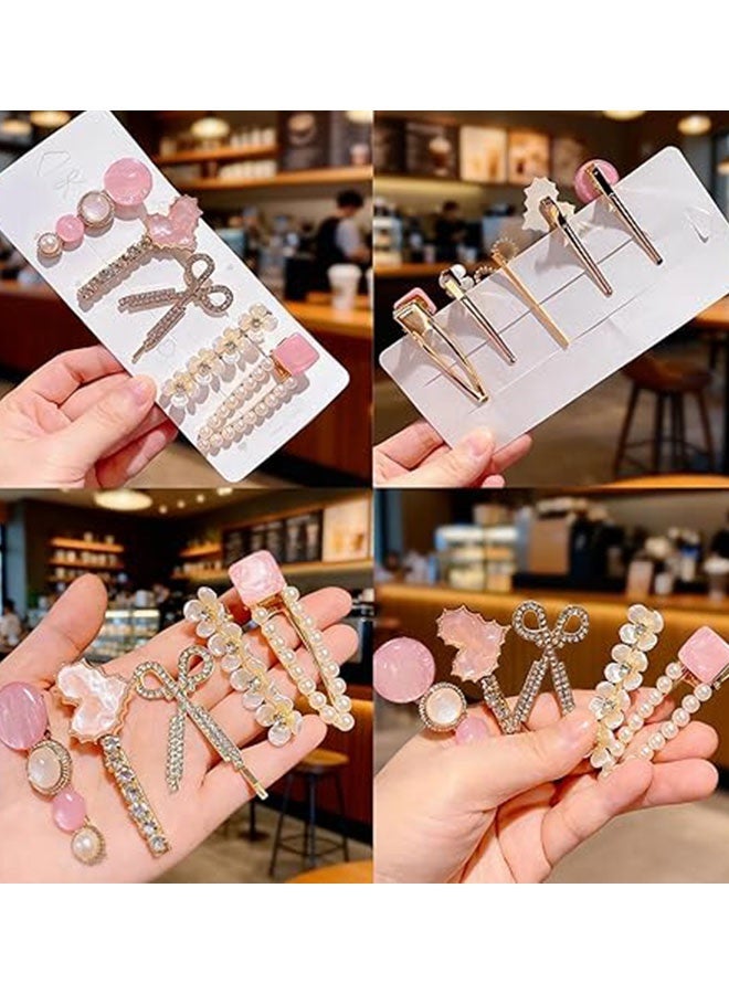 Happy D 11 elegant women's hair accessories, featuring pearls and rhinestones, very beautiful. Luxurious hair clips and charming white and pink hair clips. - Image 3