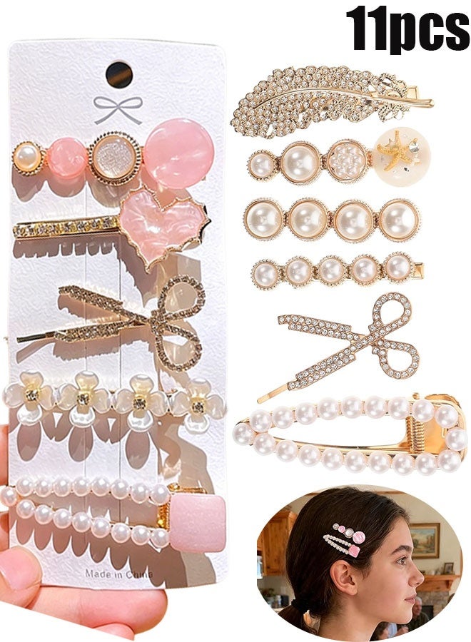 Happy D 11 elegant women's hair accessories, featuring pearls and rhinestones, very beautiful. Luxurious hair clips and charming white and pink hair clips. - Image 1