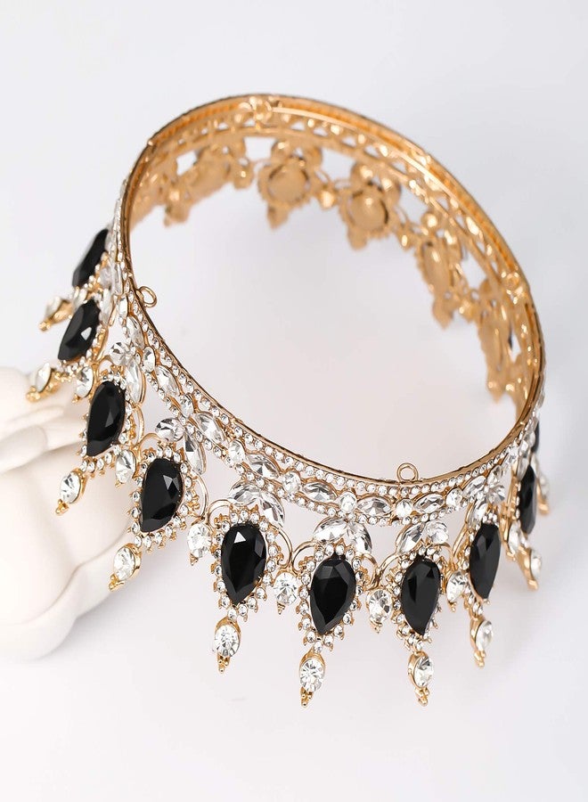 FORSEVEN Queen Crown Rhinestone Wedding Crowns and Tiaras for Women Costume Party Hair Accessories Princess Birthday Crown Crystal Bridal Crown (Gold+Black) - Image 4