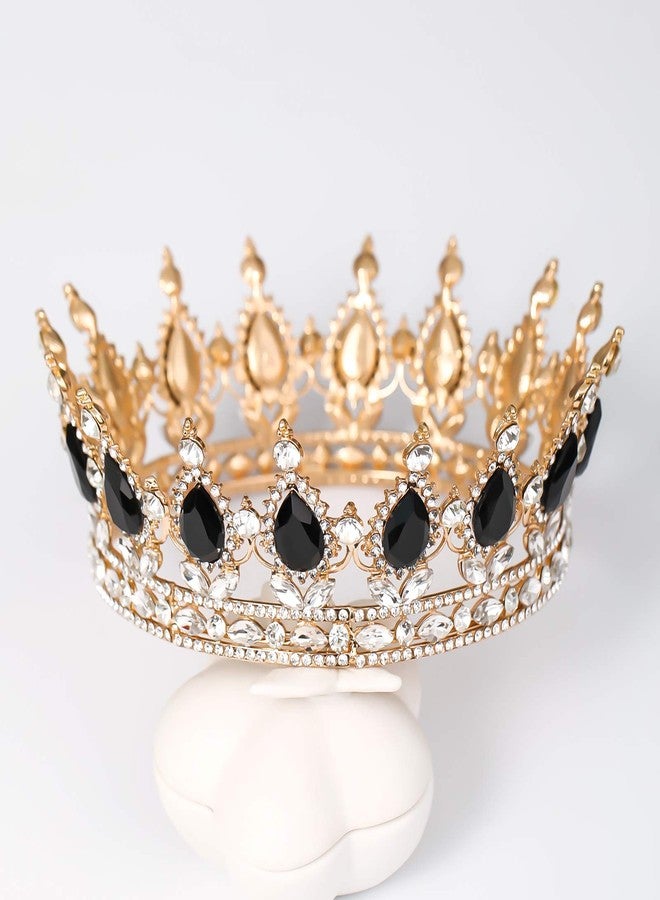 FORSEVEN Queen Crown Rhinestone Wedding Crowns and Tiaras for Women Costume Party Hair Accessories Princess Birthday Crown Crystal Bridal Crown (Gold+Black) - Image 2