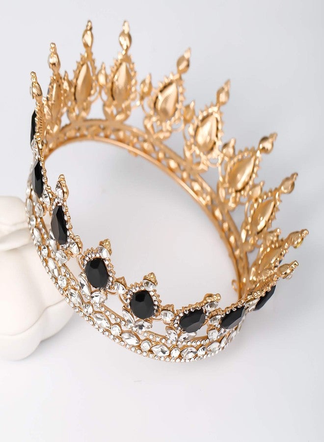 FORSEVEN Queen Crown Rhinestone Wedding Crowns and Tiaras for Women Costume Party Hair Accessories Princess Birthday Crown Crystal Bridal Crown (Gold+Black) - Image 3
