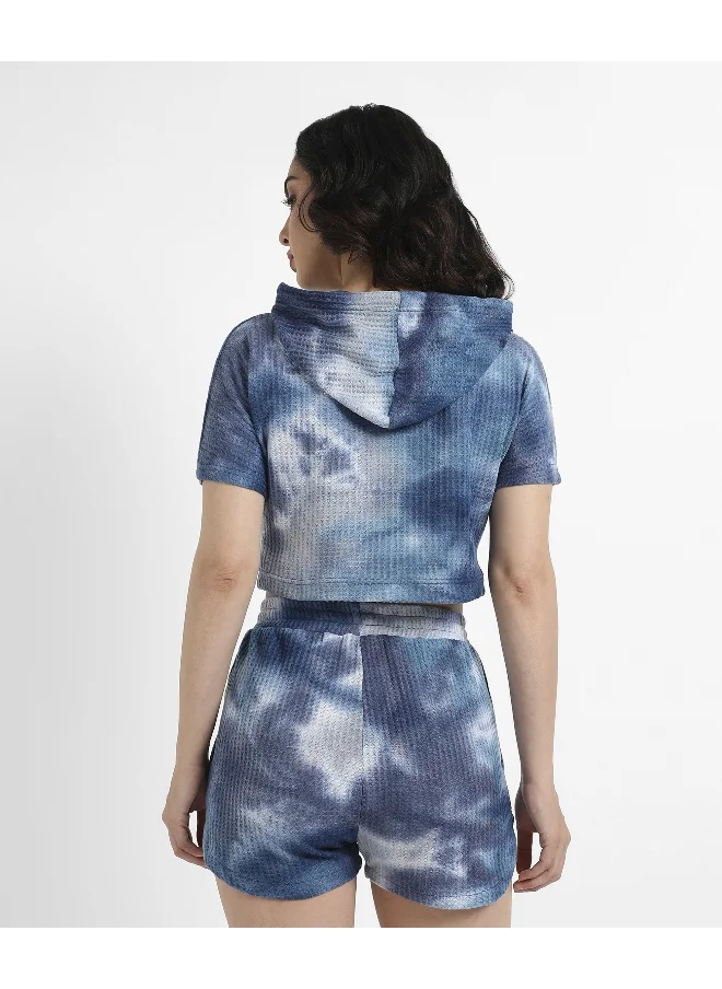 Campus Sutra Women's Navy Blue Waffle-Textured Cropped Co-Ord Set