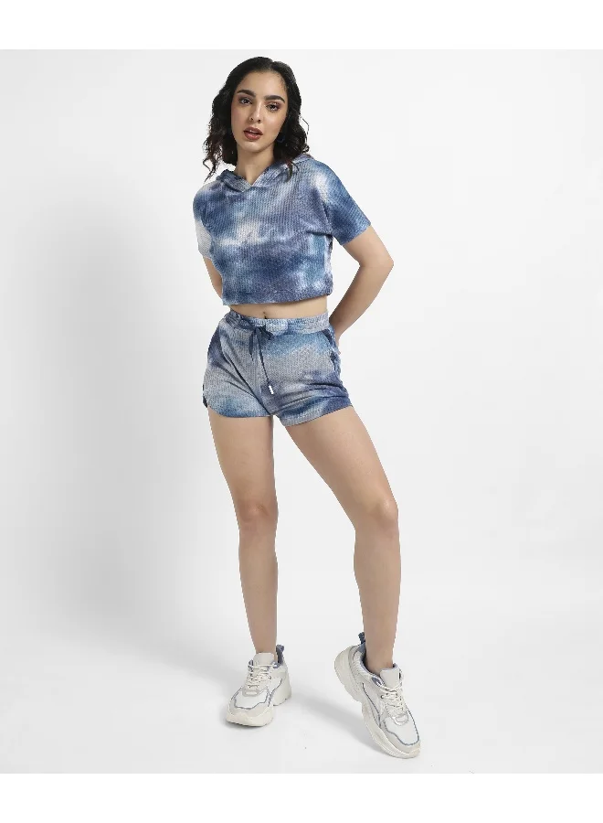 Campus Sutra Women's Navy Blue Waffle-Textured Cropped Co-Ord Set