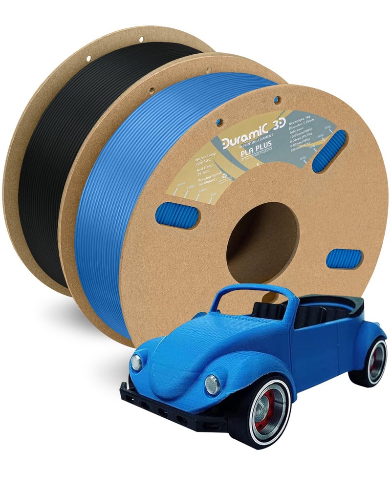 خيوط DURAMIC 3D PLA 175 مم 2 كجم أسود أزرق PLA Plus عبوة 2 حزمة 1 كجم بكرة 22 رطل أقوى وأشد دقة الأبعاد احتمال 0.02 مم