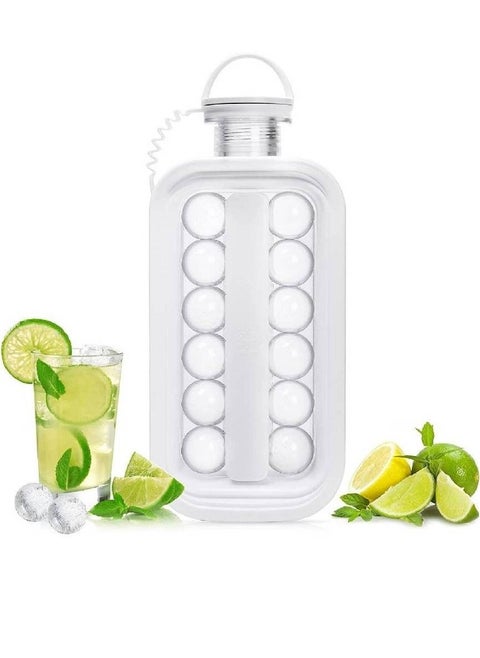 Ice Cube Trays 2 in 1 Portable Ice Ball Maker Kettle With 17 Grids Flat Body Lid Cooling Ice Pop/Cube Molds (White)